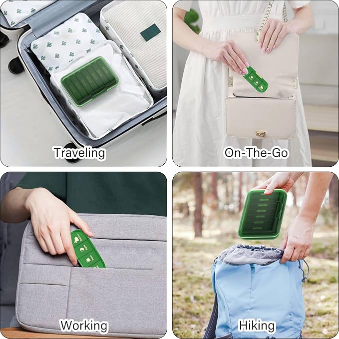 Weekly Pill Organizer 4 Times a Day, 7 Day Pill Box 4X, Portable for Travel Pill Case for Pills/Vitamin/Fish Oil/Medication/Supplements (4x7 Green)