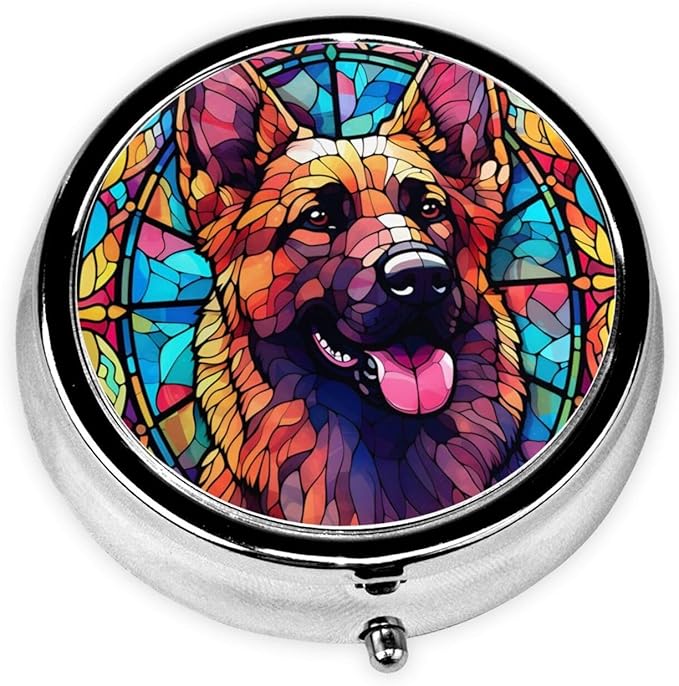 German Shepherd Dog Art Small Box for Pill,3 Compartment Pill Case Travel Medicine,Portable Pocket or Purse Pill Organizer Container Holder Hold Vitamins, Medication, Fish Oil Supplements