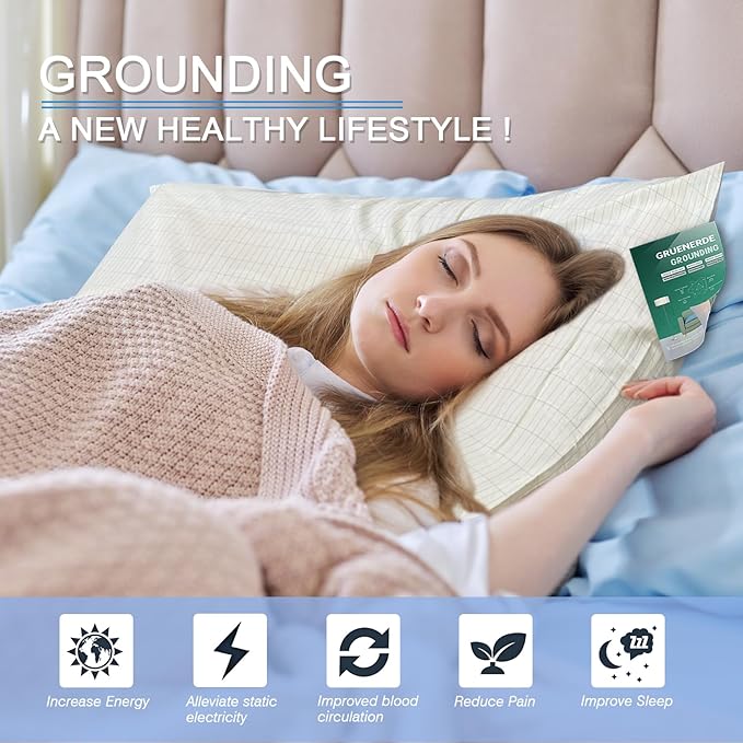 Grounding Pillowcase with 15ft Grounding Cord Grounding at Home Conductive Grounding Pillow Cases for Better Sleep (Beige, 20x36in)