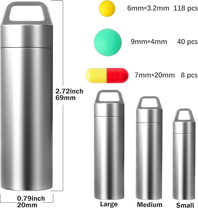 Small Pill Case, Portable Keychain Pill Holder Waterproof Metal Pill Box Container for Travel Purse Pocket, Mini Stainless Steel Pill Organizer for Outdoor Camping