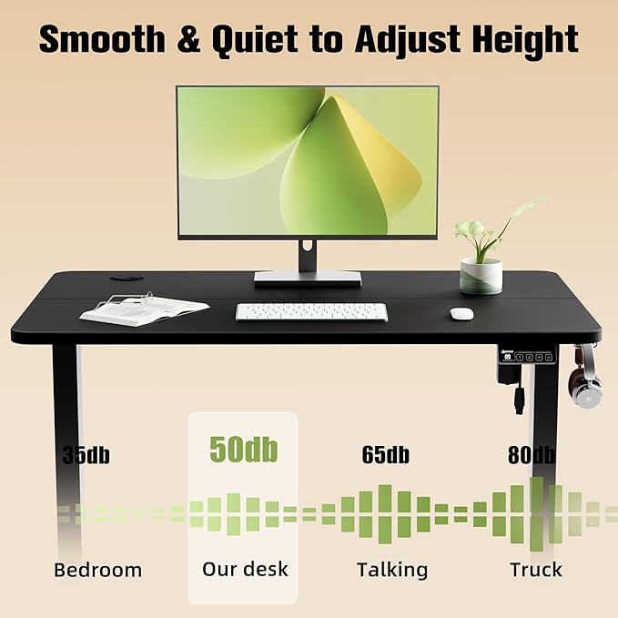 ERGOMAKER Electric Standing Desk, 39.4" x 23.6" Height Adjustable Sit Stand Desk with Splice Board for Home Office, Computer Desk Memory Preset (Black Frame, Black Desktop)