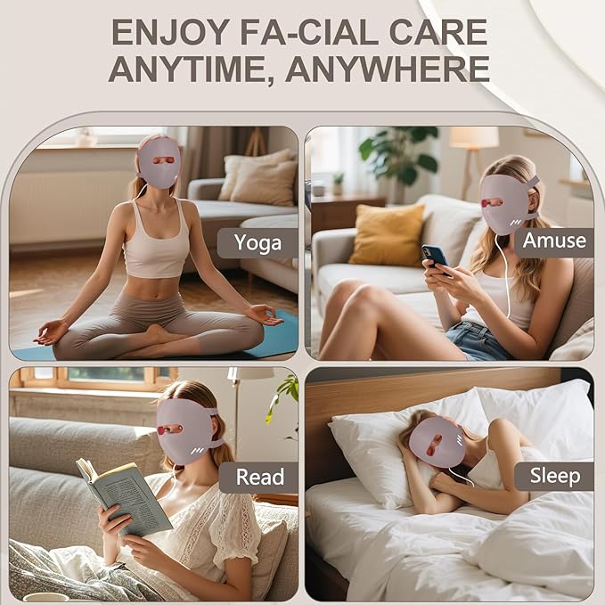 Red Light Therapy for Face, 660nm Red Light & 850nm Near-Infrared LED Face Mask Light Therapy with 240 Chips for Travelling and Home Use (Purple)