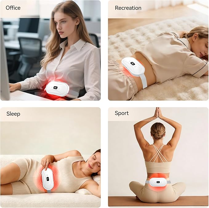 Portable Electric Heating Pad for Period Cramps, Menstrual Heating Pads with 7 Heat Levels and 7 Vibrating Modes for Women Stomach Pain Relief - White
