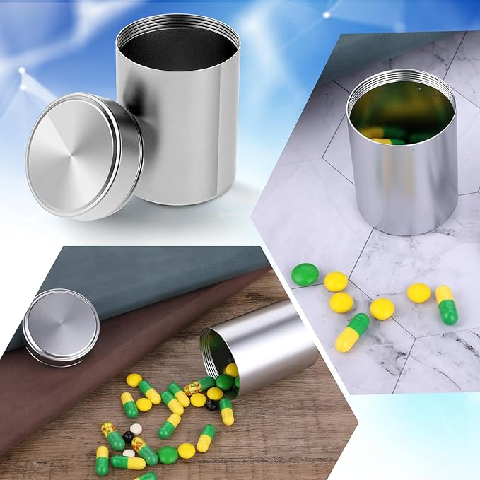 Portable Small Metal Pill Case, Round Aluminum Alloy Pill Holder, Waterproof Medicine Organizer, Pocket-Sized Pill Box for Travel and Outdoor Use, Silver