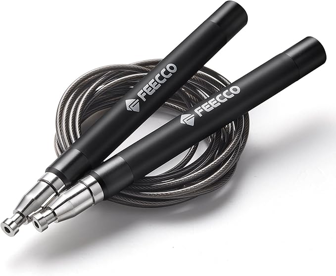 FEECCO Speed Jump Rope - Quick Rope Adjustment, Metal Handles with Silicone Grip