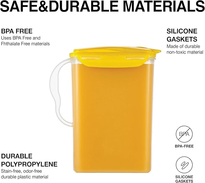 LocknLock HAP607Y Aqua Fridge Door Water Jug with Handle, BPA-Free Plastic Pitcher with Flip-Top Lid and Easy-Pour Spout for Water, Juice, Tea, and Other Drinks, 3-Quart, Yellow