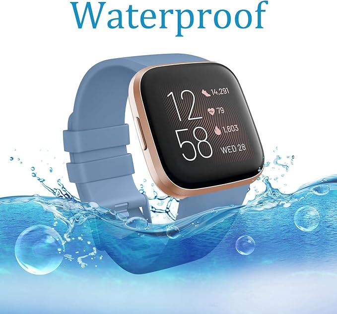 Mugust Sport Bands Compatible with Fitbit Versa, Classic Soft Silicone Replacement Wristbands Straps for Fitbit Versa 2 Smart Watch Women Men (Small, Senior Blue)