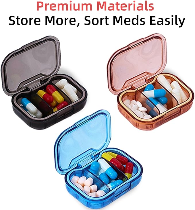 1 Pack Travel Pill Organizer for Purse, 3 Compartment Pill Organizer for Travle, Compact Mini Pill Case for Travle, Small Pill Box for Purse, Pocket Pill Case, Pill Box Compact