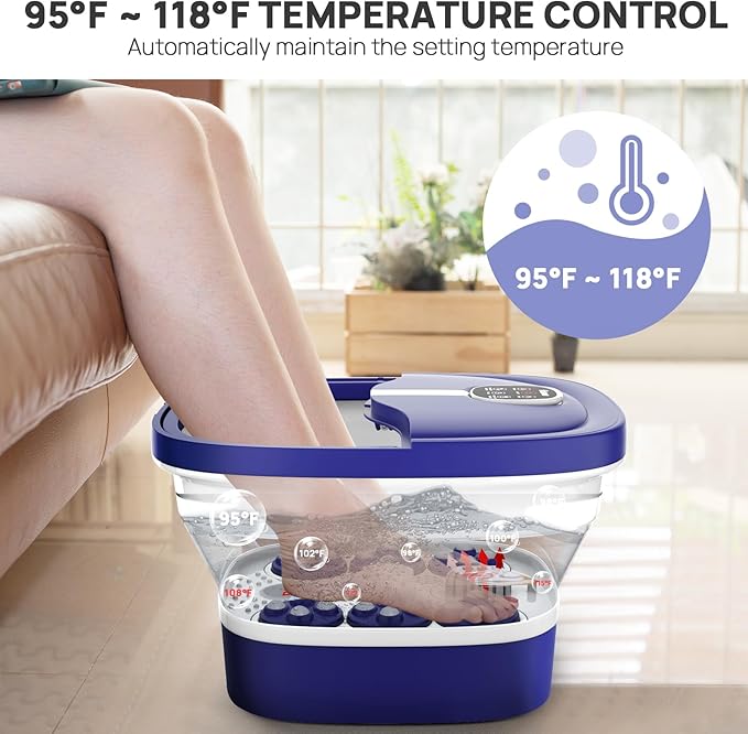 HOSPAN Collapsible Foot Spa Electric Rotary Massage, Foot Bath with Heat, Bubble, Remote, and 24 Motorized Shiatsu Massage Balls. Pedicure Foot Spa for Feet Stress Relief - FS02A