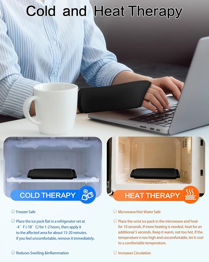 Wrist Ice Pack Wrap for Hot & Cold Therapy - Refreezable Gel Compression Brace, Ergonomic Fit, for Carpal Tunnel Relief, Comfort Arthritis, Injuries, Carpal Tunnel, Arthritis, Swelling, Tendonitis