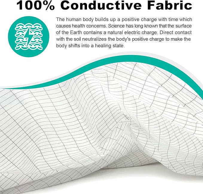 Grounding Sheets for Queen Size(76 x 80 Inch) Bed,10% Silver Fiber Grounded Flat Sheet for Sleeping,Earth Mattress Kit with Cord