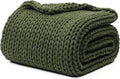 YnM Cotton Weighted Blanket, Handmade Chunky Knitted Design, Soft and Cozy, Temperature Regulating and Breathable, Machine Washable Throw for Sleep or Home Decor (Pine Green, 43x50 Inch, 10lbs)