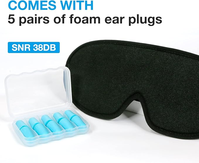 LYSIAN Sleep Eye Mask Men Women-3D Concave Comfortable Cooling Mask Blindfold for Adult Night Sleep Eyes Cover with Foam Ear Plugs for Sleeping, Yoga, Nap, Travel, Black