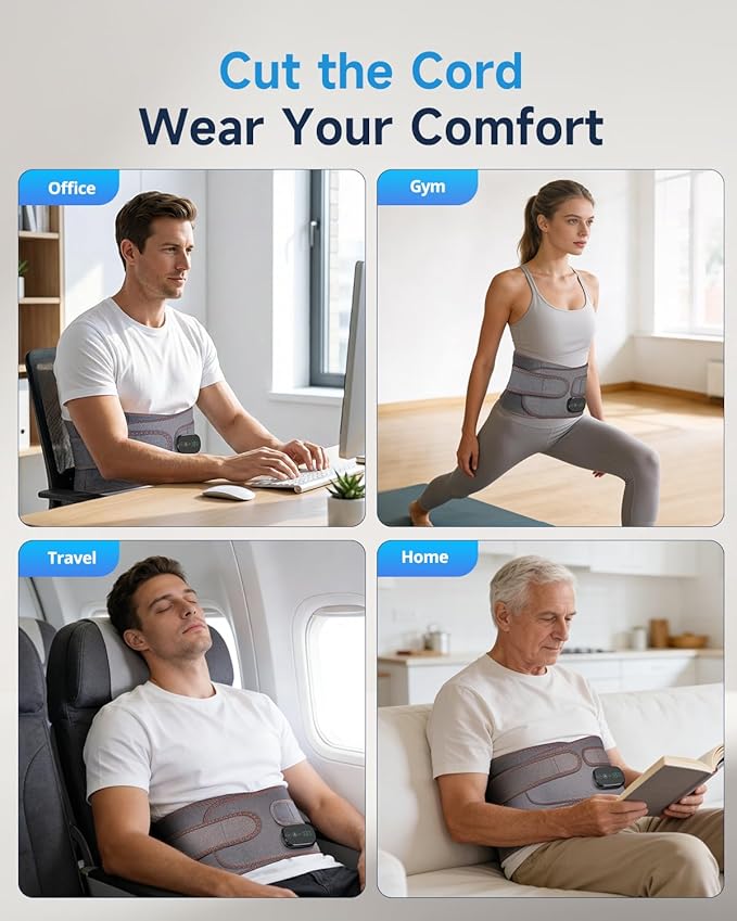 Cordless Lower Back Massager with Heat, Heating Pad for Back with Massager, Smart HD Touchscreen, 3 Heat & Vibration, 3H Runtime Portable Wireless Lumbar Belt, Gift for Women Men (Dark Gray)