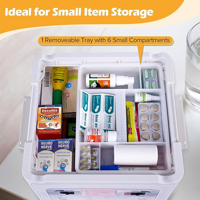18QT Medicine Storage Box with Handles, Large Capacity First Aid Box, Clear Medical Supply Organizer with Removable Tray, Multipurpose Plastic Medicine Chest with Wheels