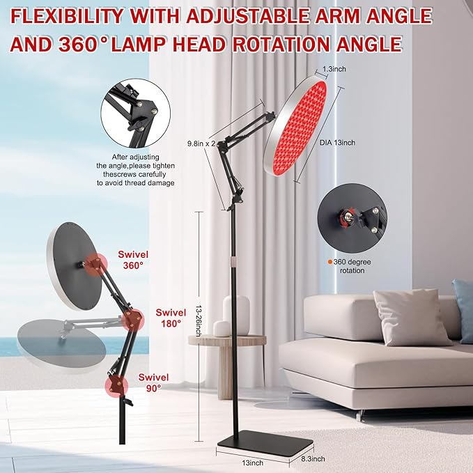 Round Red Light Therapy for Face and Body, Adjustable Height Stand, 660nm Red Light Therapy & 850nm Infrared Light Therapy Device，Skin Beauty