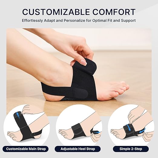 Fit Geno Arch Support Brace for Plantar Fasciitis, Heel & Foot Pain Relief – Adjustable Compression Wrap with Gel Cushion for Flat Feet & Fallen Arches, Non-Slip Support for Men & Women