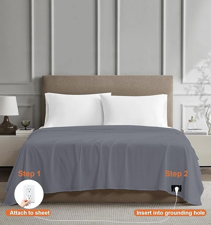 Grounding Sheets Twin XL for Better Sleep - Premium Cotton + Silver Fiber Earth Connect Grounding Flat Sheet for Bed, Stress Relief (Gray,Twin XL, 39x80in)