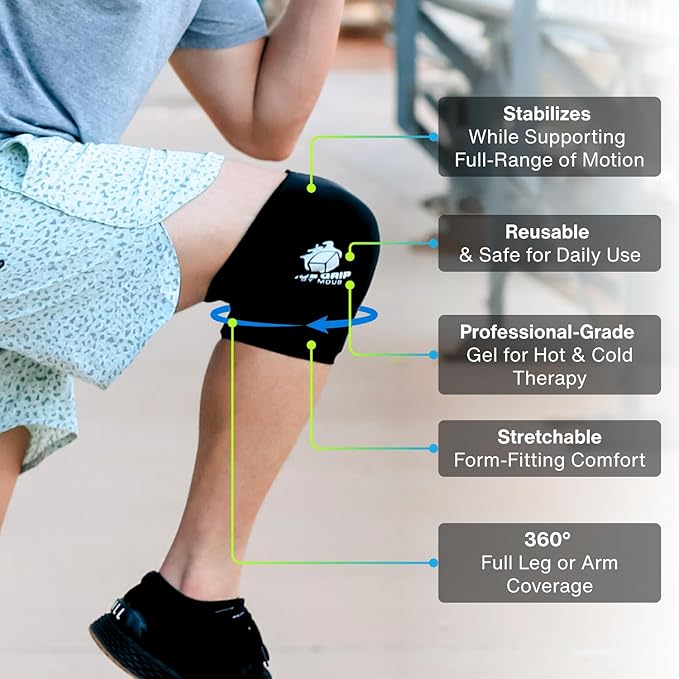 Black Ice Pack Wrap, Hot & Cold Therapy (Small) - Multi-Use Reusable Ice Pack Sleeve for Pain Relief for Knee, Elbow, Hamstring, Shin, Forearm, Ankle