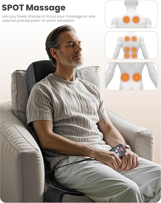 COMFIER Shiatsu Full Back Massager for Chair with Heat, with 2 Shiatsu Speeds,Heated Chair Massage Pad with Spot,Seat Cushion,Neck Massager,for Home Office use,Gifts for Women Men Mom Dad