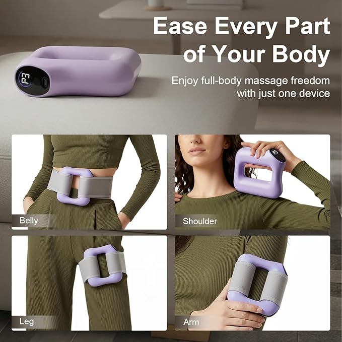Deep Tissue Percussion Massage Gun, Ergonomic Fascia Blaster with 3 Modes & 5 Levels, Fascia Ring Massager with Belt for Muscle Relief & Full-Body Relaxation (Purple)