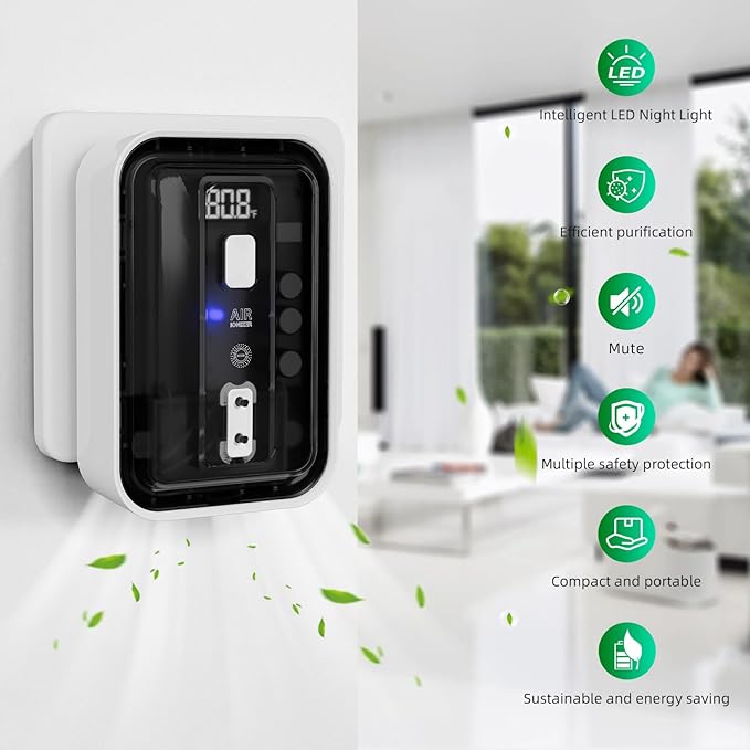 3 In 1 Air Ionizers For Home - Negative Ion Filtration System,Real Time Temperature Display Air Purifier Plug,Portable Air Purifier For Kitchen Bedroom,Quiet Operation Mini Air Cleaner