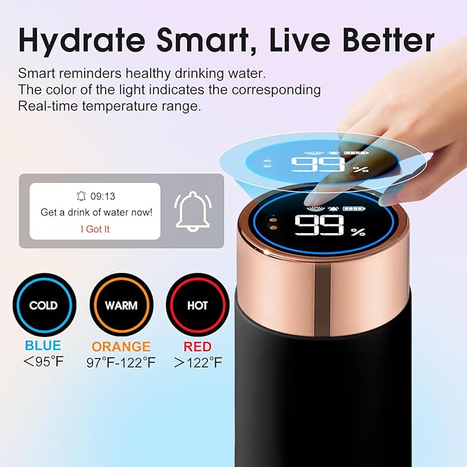 Vsitoo 8.5oz self-cleaning Mini Insulated Water Bottle,Stainless Steel Vacuum Flask,AI Self-Clean,30-Day Battery Life,BPA-Free,Perfect Small Water Bottle for Travel, Purse,Black