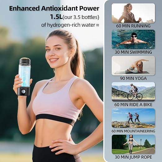 Hydrogen Water Bottle, 3 in 1 Hydrogen Water Bottle Generator, Hydrogen Water Ionizer 2300PPB with SPE/PEM Technology, Hydrogen Water Machine for Home Office Travel Fitness Drinking