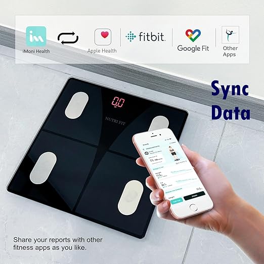 NUTRI FIT Scale for Body Weight and Fat Percentage, Digital Bathroom Smart Bluetooth Scale LED Display, 15 Body Composition Analyzer Baby Weight BMl Health Monitor Sync with App 400lbs - Black