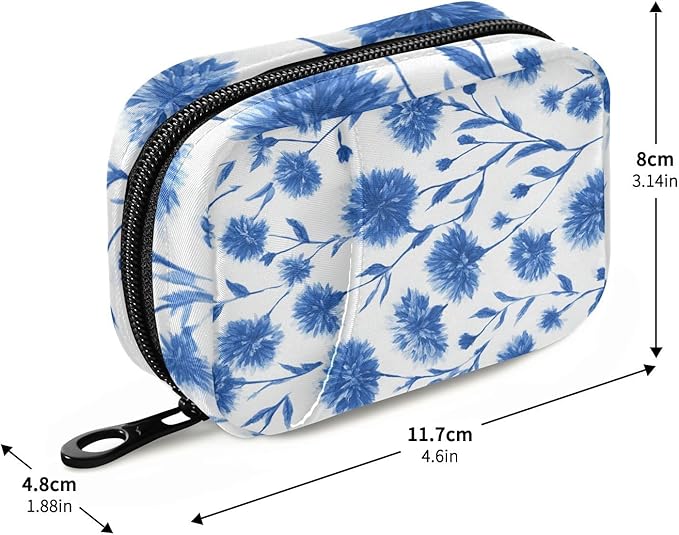 Ink Blue Cornflower Travel Pill Organizer Case Box Container Weekly Portable Vitamin Medicine Holder Storage Bag with Zipper Removable