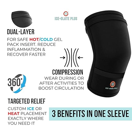 Knee Ice Pack Wrap, Compression Knee Sleeve, Reusable Hot/Cold Gel Pack Included, Heat Therapy Sleeve (X-Large)