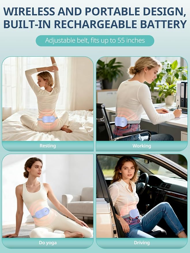 Slimpal Portable Heating Pad for Period Cramps, Electric Cordless Wearable Heat Pad Belt for Menstrual Cramps Relief, 3 Timer Auto Off Setting, Stocking Stuffers Christmas Gifts Her Women Girl, Purple