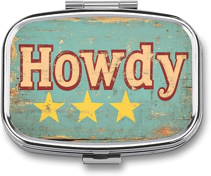 Vintage Howdy Western Pill Box 2 Compartment Portable Medicine Pill Case Travel Pill Organizer for Pocket Purse