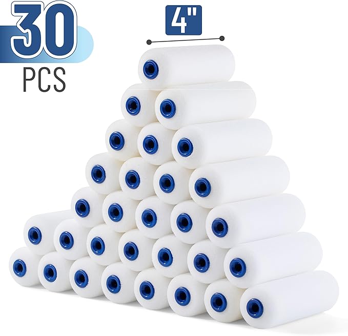 Bates- Foam Paint Roller Covers, 4 Inch, 30 Pack, Paint Roller 4 Inch, High Density Foam Roller Paint Covers, 4 Inch Paint Roller, Paint Rollers 4 Inch, Foam Paint Roller 4 Inch Foam Roller
