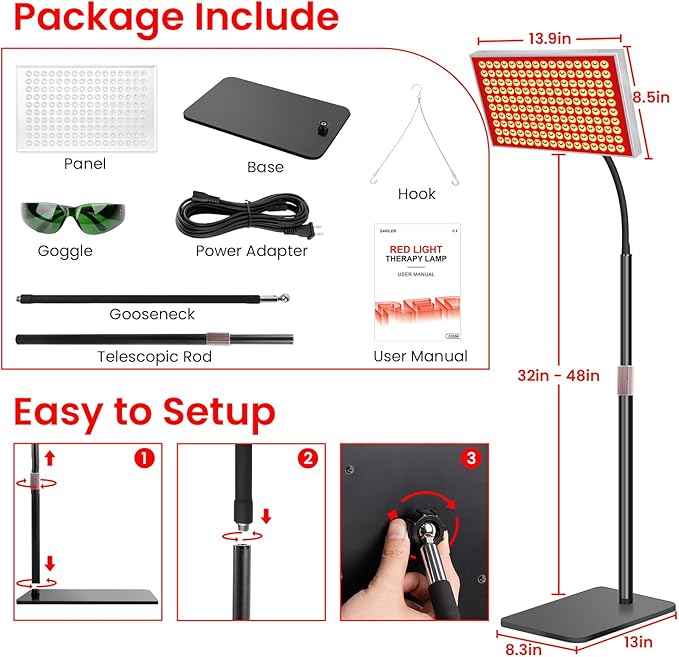 SAVILER® Red Light Therapy for Face & Body, 160 Dual-Wavelength LEDs Red Light Lamp Panel with Stand, 660nm 850nm Near Infrared Redlight Therapy Device for Home Skin Muscle