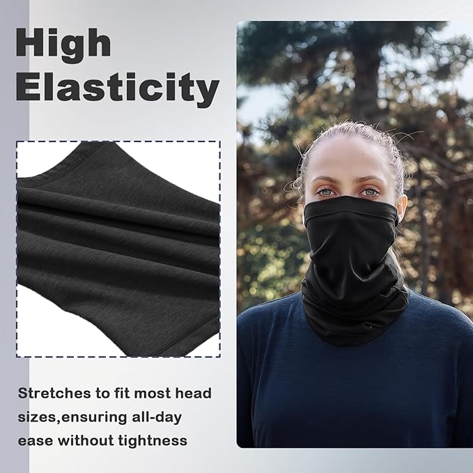Faraday Gaiter Shielding Scarf Shields 5G WiFi Bluetooth with Silver Fabric Protective Scarf Faraday Hood Protects Brain Face Neck Black