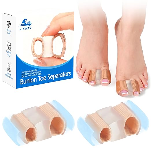 2-Pack Bunion Toe Separators for Overlapping Toes, 3-Point Support Gel Toe Spacers with 2 Fabric Lining Loops for Toe Protectors, Bunion Corrector for Women Men Big Toe (2 Pack, S)