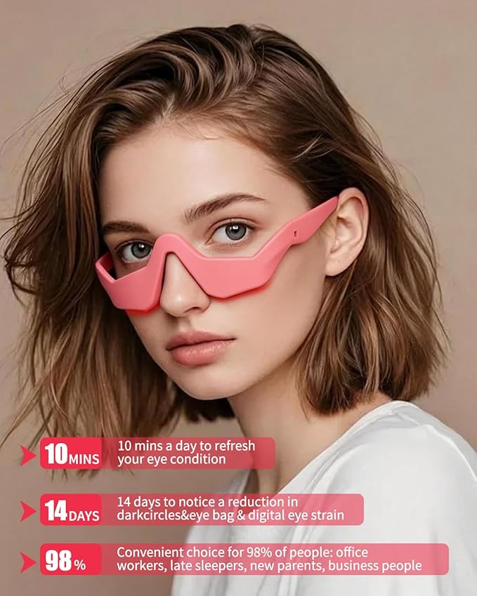 UTK Under Eye Red Light Therapy Device, 630nm Red Light Glasses for Eye Bags, Dark Circles, Puffiness, Rechargeable & 39g Ultra-Light, Gift for Women (Pink)