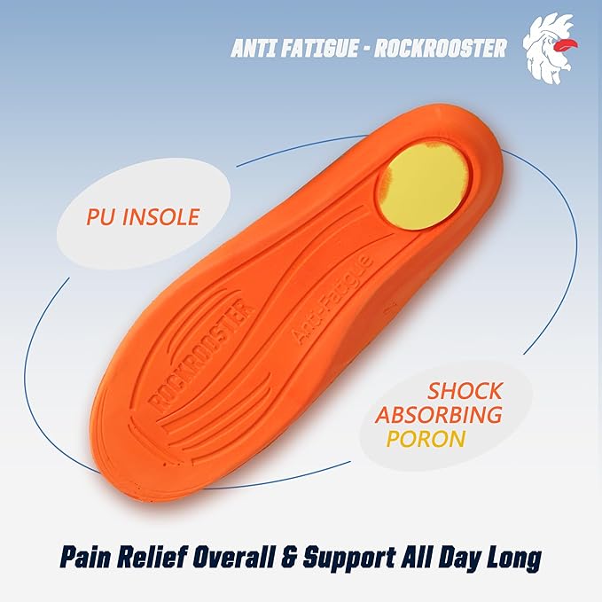 ROCKROOSTER 3 Pairs Memory Foam Anti-Fatigue Insoles for Work Boots, Heavy Duty Support Inserts for Men & Women, Arch Support, Distributes Foot Pressure, Slow Rebound, Standing All Day (RC930-M)