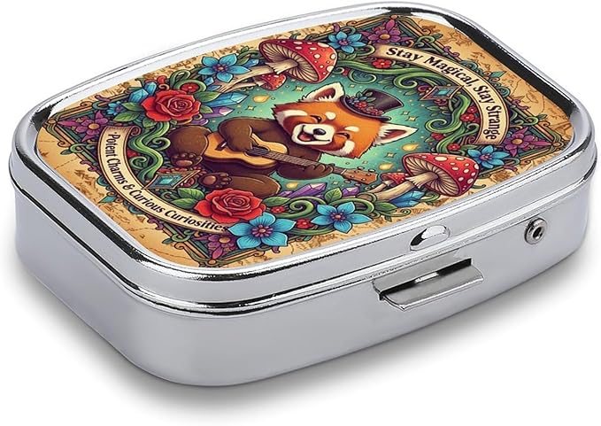 Metal 2 Compartment Pill Organizer Travel Friendly Portable Compact Pill Box Cute Pill Case,for Pocket Wallets Daily Portable Medicine Vitamin Tablet Storage (Cute Bear)