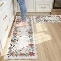 Collive Anti Fatigue Mats for Kitchen Floor, Scalloped Waterproof Kitchen Rugs Sets of 2 Padded Floral Rug, Memory Foam Comfort Standing Mat Non Slip for Office, Sink, Laundry, Beige
