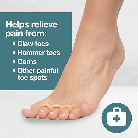 ZenToes Hammer Toe Corrector for Women & Men | Triple Loop Gel Toe Spacers & Separators | Realign Bent, Crooked, Curled, Claw, Hammertoes | Soft Support for Straightening | 4 Pack, Beige