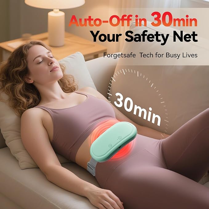 Portable Electric Heating Pad for Period Cramps,Menstrual Heating Pads with 4 Heat Levels and 4 Vibrating Modes for Women Stomach Pain Relief-Green
