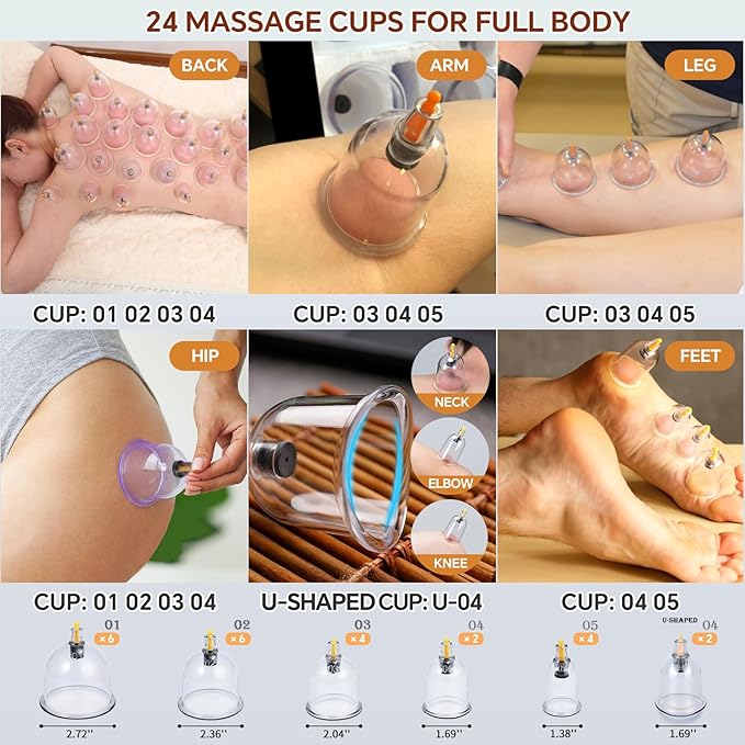 Cupping Therapy Set, 24 Massage Cups Cupping Set with Pump Vacuum Suction Cups for Body Cellulite Massage Back Pain Relief, Chinese Acupoint Physical Hijama
