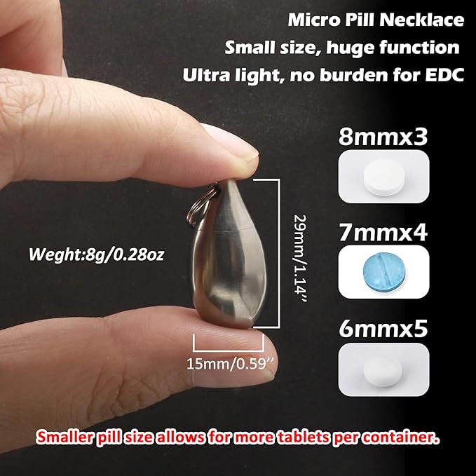 Pill Holder Necklace Nitro Pill Case Titanium Pill Container Necklace for Men Women Christmas Gifts Stocking Stuffers Waterproof Pill Holder Emergency Aspirin Small Pill Box W/Chain Tiny Fob