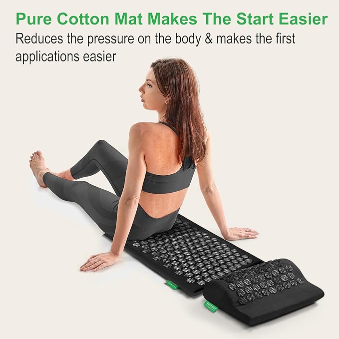 Premium Acupressure Mat and Pillow Set - Natural Eco-Friendly Linen & Coconut Fiber,Ergonomic Design,Relieves Stress & Tension,with Carrying Bag,Full Body Pro Set