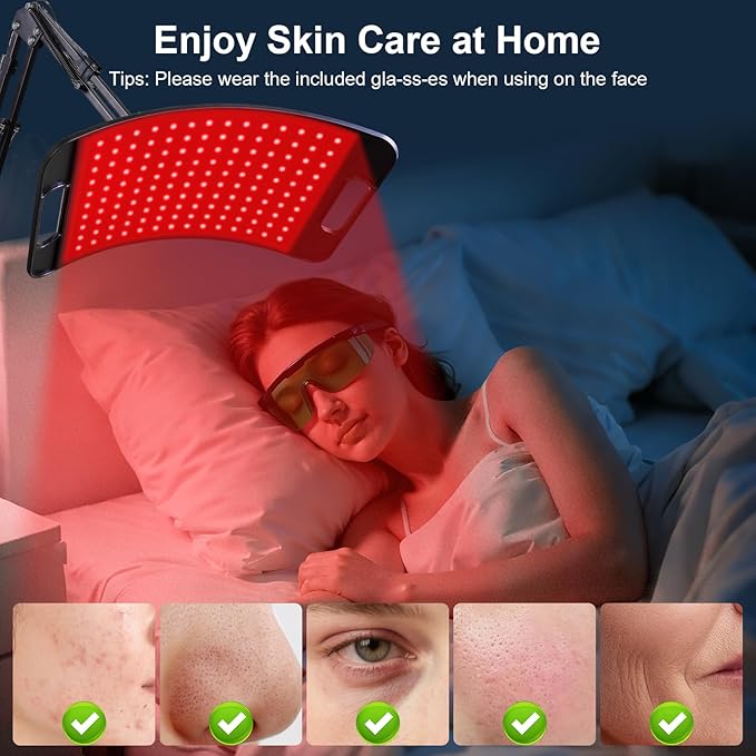 Red Light Therapy for Body and Face, Red Light Panel with 660nm & 850nm LEDs, Infrared Light Therapy Lamp with Adjustable Stand, Red Light-Therapy at Home with Eyes Protection Goggles