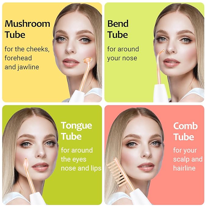 High Frequency Facial Wand - Uaike Orange Portable Handheld High Frequency Facial Machine - with 4 Pcs Orange Glass Tubes - at Home Skin Face Wand Device