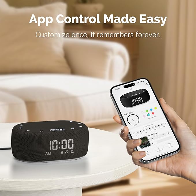1Mii White Noise Sound Machine with Alarm Clock, Sound Machine for Sleep for Adults Baby, 30 Soothing Sounds, Smart App Controlled, Dimmable 7-Color Night Light, Sleeping Timer, 30 Volume Levels