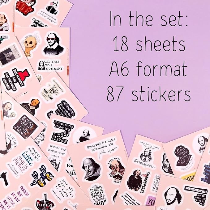 BulbaCraft Shakespeare Stickers – Literary Quote Vinyl Decals from Plays & Sonnets – Literature Waterproof Aesthetic Book Stickers for Laptops, Water Bottles - Shakespeare Gifts